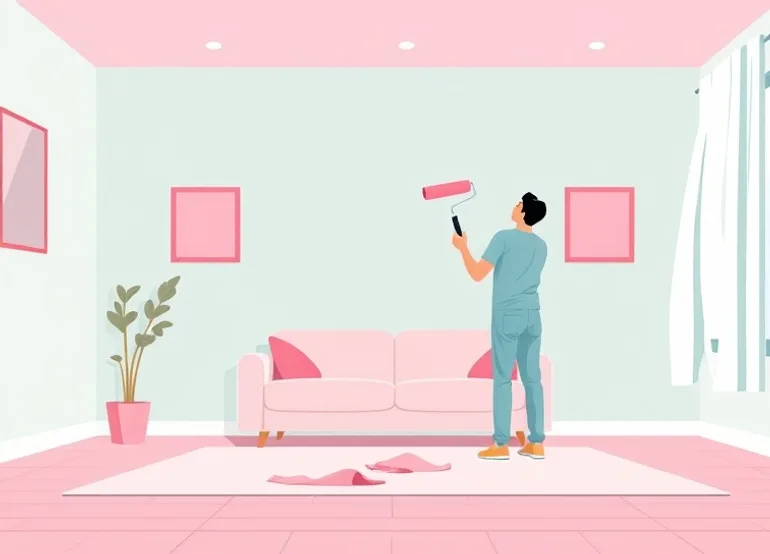 Peintre appliquant la peinture au rouleau sur un mur de salon