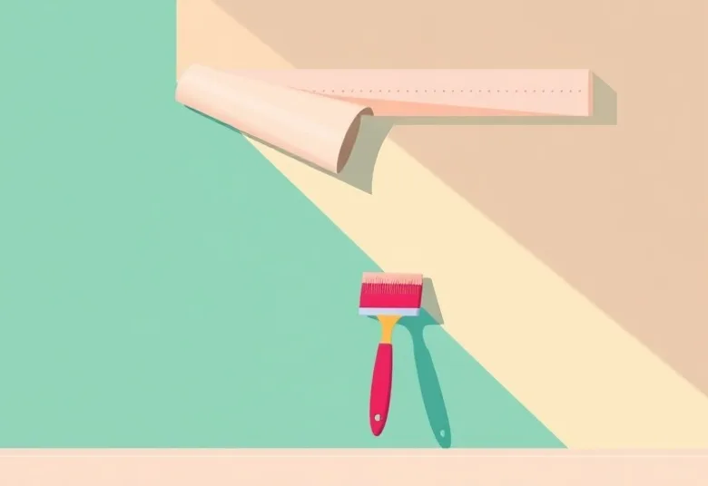 Pose de papier peint, rouleau et brosse à maroufler